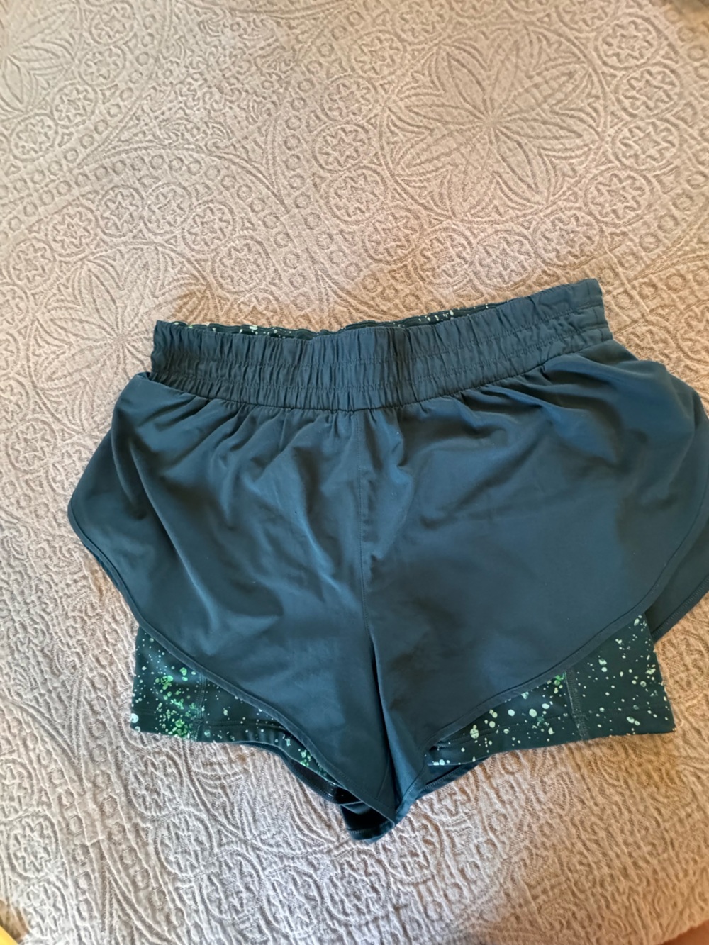Athleta Teal/Green Running Shorts with Green Speckle bike short insert